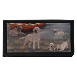 Gone Doggin Labrador Retriever Checkbook Cover #4 – Black Polyester Tight Weave Checkbook with Yellow Lab Artwork Cover - Lab Dog Breed Gifts