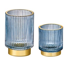 LEICURACE Makeup Brush Holder Organizer,Toothbrush Holders,Desk Pen Pencil Holder,Multifunctional Vintage Glass Brush Cup（Blue/S+L）