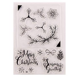 Merry Christmas Snowflakes Season's Greeting Christmas Greenery Christmas Sentiments Clear Stamps for Card Making Decoration and DIY Scrapbooking
