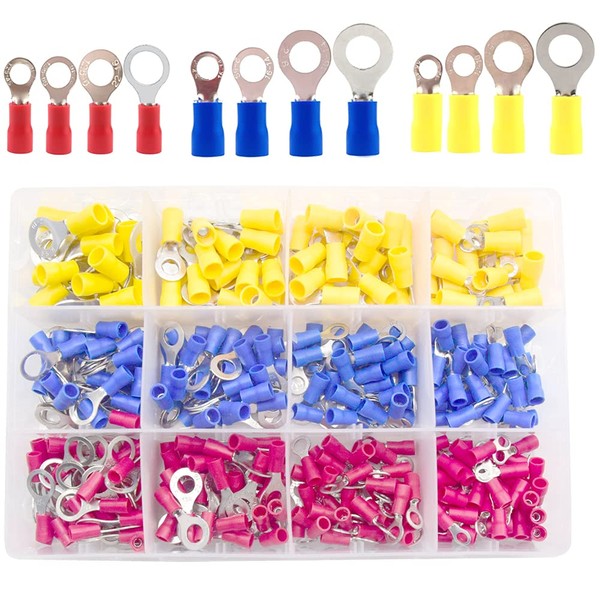 Ruidee 360Pcs Ring Terminal 22-16 16-14 12-10 AWG Insulated PVC