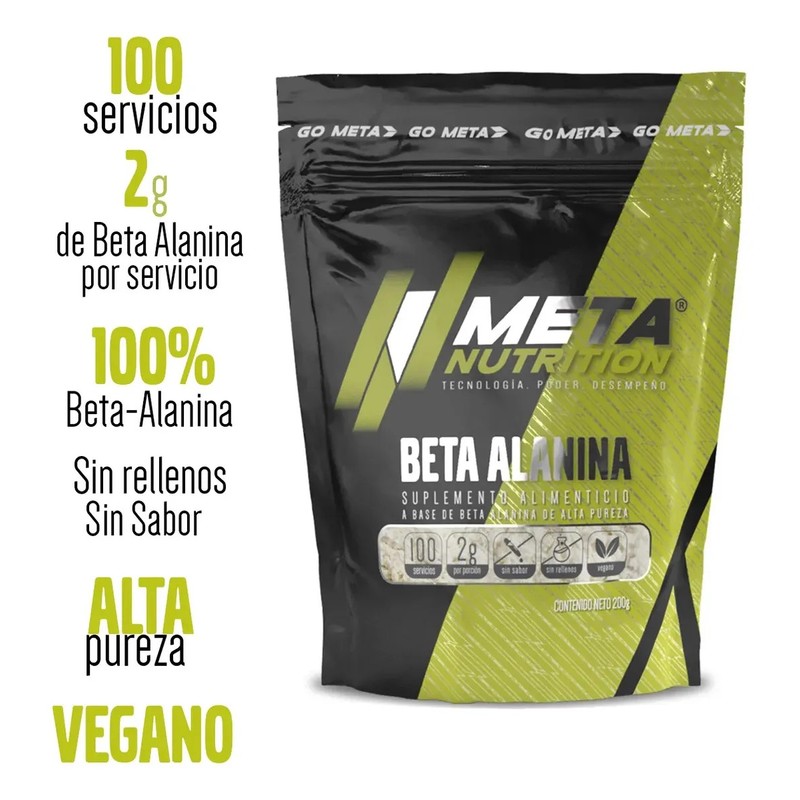 Beta Alanina Meta Nutrition 200grs 100 Serv Sin sabor