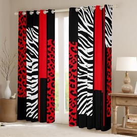 Feelyou Leopard Zebra Curtains for Bedroom Living Room (2 Panels, 52 x 63 Inch) Kids Cheetah Red White Black Blackout Curtains Animal Print Darkening Dreapes Safari Window Treatments Geometry