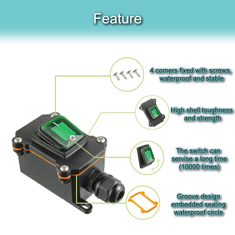 MKBKLLJY Inline Cord Box Waterproof Switch 1-Way Junction Box PG9