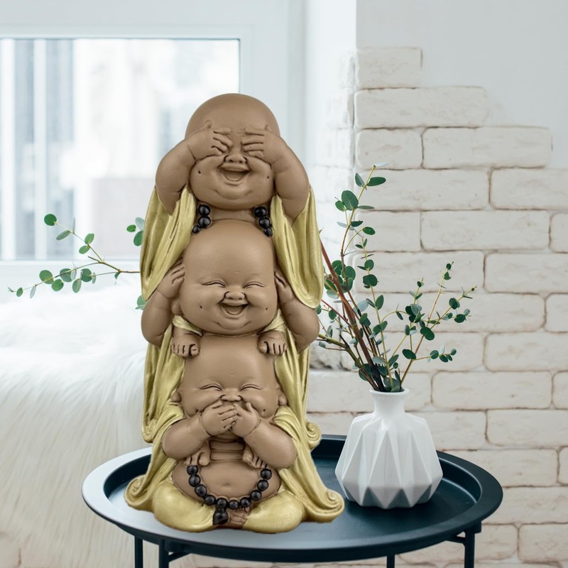 Zen'Light Statue of 3 Laughing Buddhas - See Nothing -