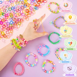 DIYLAND Loom Bands Set, 2 Boxes Craft Girls 6 7 8 9 10 Years, Colourful Rubber Bands Kit Bracelets Make Yourself, 19 Types Beads Hook Charms with Gift Box for Beginners Boys Girls Gift