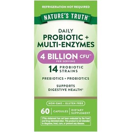 Probióticos con enzimas  60 cápsulas  Apto para el estómago para hombres y mujeres  Sin OMG, sin gluten  por Natures Truth                            