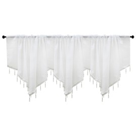apott 3 Pieces White Sheer Valances for Windows Beaded Valance Curtains Short Drapes with Rod Pocket for Bedroom Bathroom Nursery Living Room, 23.6X 51