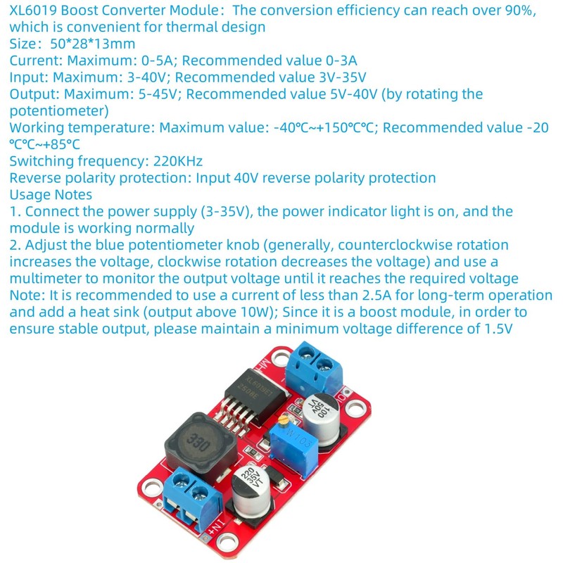 MTDELE 5Pcs Boost Converter XL6019 5A High Power DC-DC Adjustable