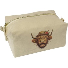'Glamorous Highland Cow' Canvas Wash Bag/Makeup Case (CS00042212)