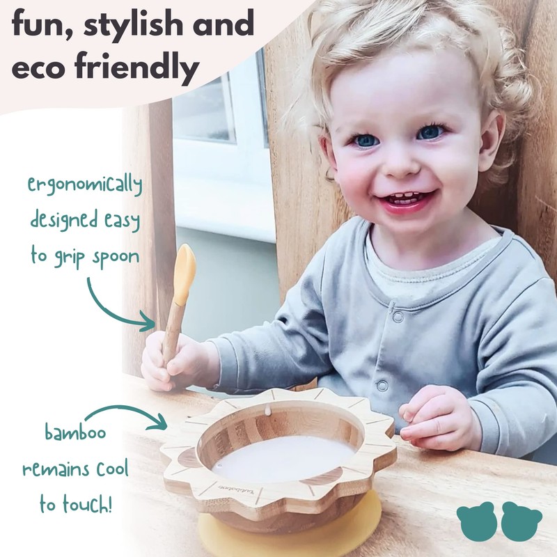 Bubbaboo Bamboo Baby Bowl and Spoon Set Baby Suction Bowl