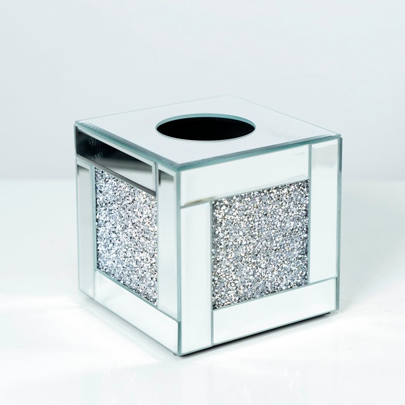 Mirrored Tissue Box Cover Holder, Square Glass Facial Tissue Holder
