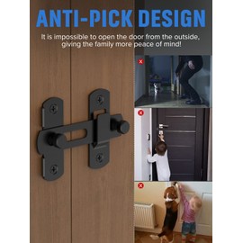 Sliding Barn Door Lock, Stainless Steel Gate Latches Flip Latch Safety Door Bolt Latch Lock for Wine Cabinet, Bathroom, Outdoor, Garage, Garden, Closet Door (1, Black)