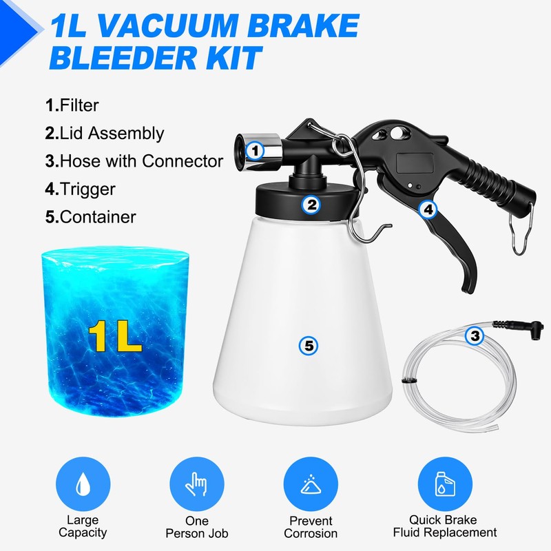 GOOACC Vacuum Brake Bleeder Kit 1L Pneumatic Brake Fluid Bleeder