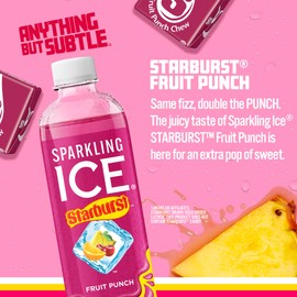 Sparkling Ice STARBURST Fruit Punch, Zero Sugar Flavored Sparkling Water, with Vitamins and Antioxidants, Low Calorie Beverage, 17 fl oz Bottles (Pack of 12)