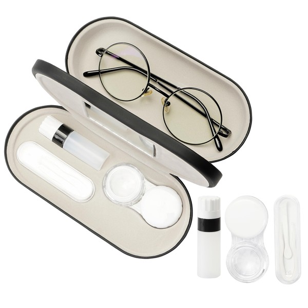 cauyuan Eyeglass Case,Double Sided Portable Contact Lens Case,2 in 1