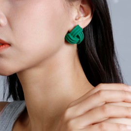 RUOFFETA Acrylic Love Knot Stud Earrings, Candy Color Statement Earrings for Women(Dark Green2)