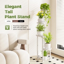 Bamworld Corner Plant Stand Indoor Outdoor, Tall Metal Flower Pot Stands for Multiple Plants, 4 Tier White Heavy Duty Plant Shelf for Patio Garden Balcony Living Room Bedroom(Patent Design)