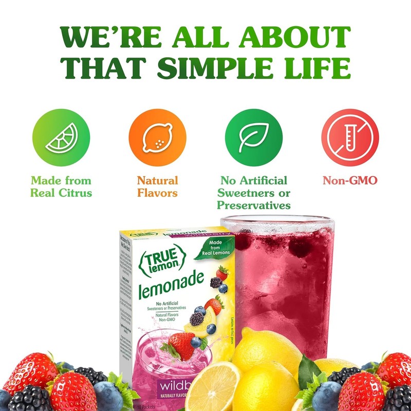 True Lemon WILDBERRY LEMONADE, True Citrus, 10 Count (Pack of