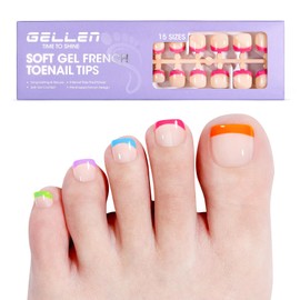French Tip Toe Nail Tips Press on, Gellen Toe Nail Press ons Short Brighter Pastel, Chip-free Soft Gel Toe Nail Tips Full Cover Pre-designed for Fast Pedicure, 15 Sizes 150pcs Summer Fake Toenails