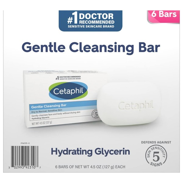 Cetaphil Gentle Cleansing Bar for Dry/Sensitive Skin 4.50 oz (Pack of 12)