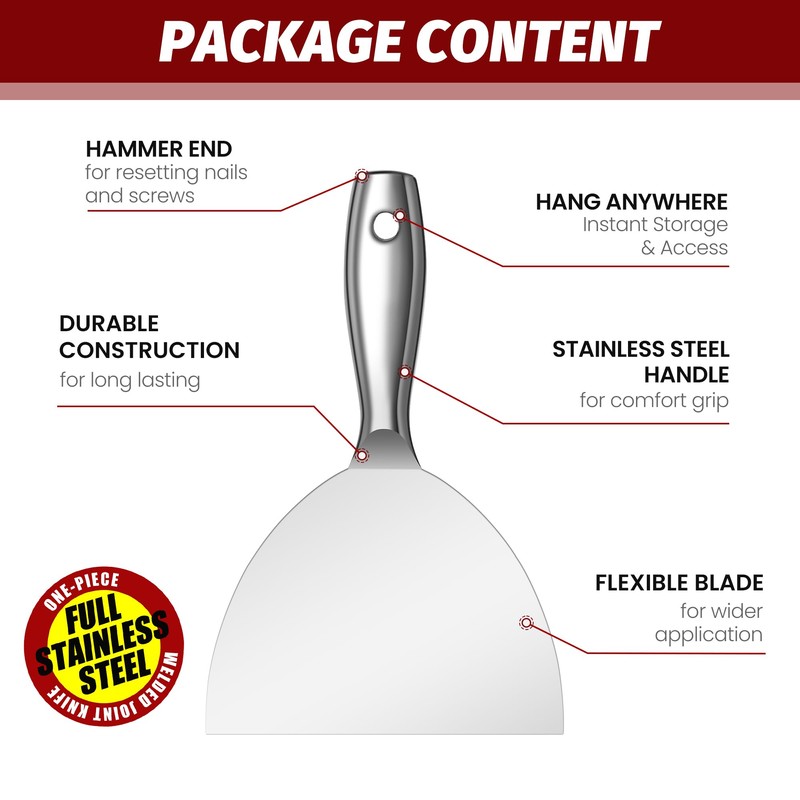 Putty Knife 6 Inch,One Piece Premium Polished All-Stainless Steel Scraper