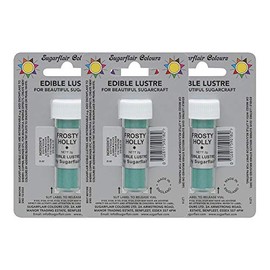 Sugarflair Frosty Holly Edible Lustre Dust, Add a Lustrous Shine to Cakes or Decorations. Brush On or Add Rejuvenator to Create Eye-Catching Edible Paint, Gives Shine to Your Bakes - 2g (Pack of 3)