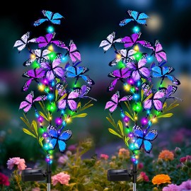 MRHEPHAESTUS Solar Garden Lights Outdoor, Waterproof 2 Pack Solar Butterfly Lights with 60 LED 12 Butterfly Colorful Lighting for Garden Yard Lawn Outdoor Decor, Gift for Mom Women Mother's Day