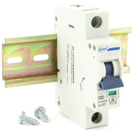 YC-1-1B with 6" Din Rail and 2 Screws Yuco Miniature Circuit Breaker B Curve 120/277/480VAC 115/220VDC (1 Pole, 1 Amp)