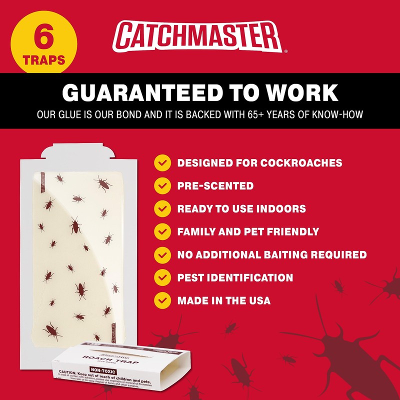 Catchmaster Roach Trap Glue Boards 6-Pk, Adhesive Bug Catcher, Insect