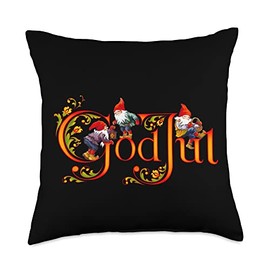 Scandinavian God Jul Norwegian Christmas Throw Pillow