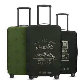 WanderWrap Reversible Luggage Covers & Protectors - Versatile & Washable Luggage & Suitcase Covers | Anti-Scratch Suitcase Cover for Travel (Black Wander, Large (65-71 x 43-48 x 26-30cm))
