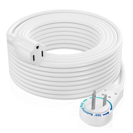 Maximm Extension Cord 50 Foot White Flat Plug, 360° Rotating Short Power Cord Single Outlet, Indoor 16 Gauge 3 Prong Grounded Wire UL Certified (50Ft White)