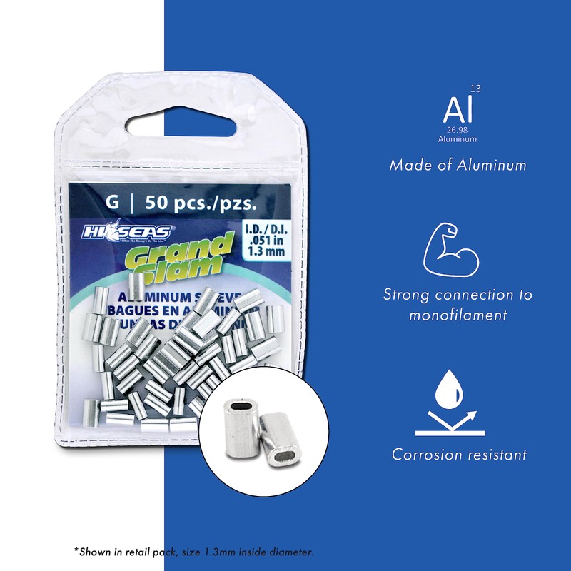 Hi-Seas Grand Slam Aluminum Crimp Sleeves, 1.7mm, Silver, 500-Piece Pack