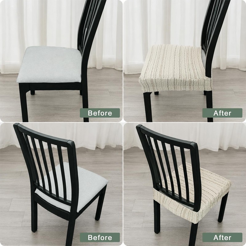 Lawalon Heavyweight Cotton Dining Seat Covers for Chairs (Creamy White,