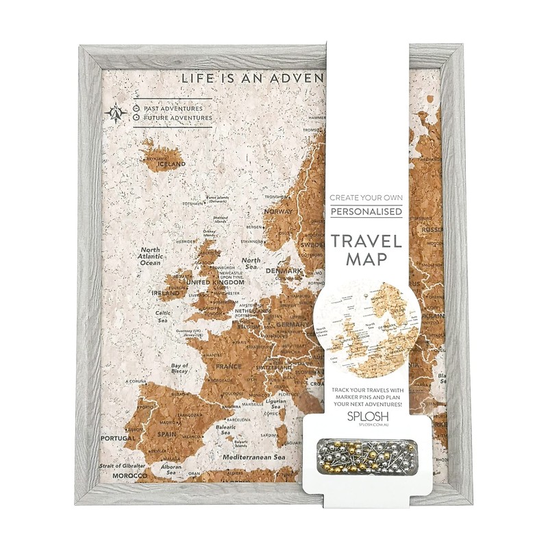 Splosh Travel Map - Grey Desk Pin Board Europe Map,