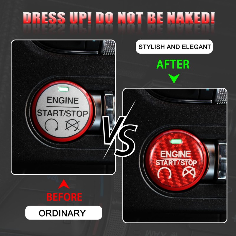 TOMALL Car Engine Button Cover Carbon Fiber Compatible with Ford