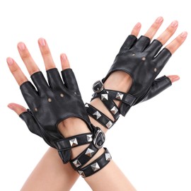 Yuanchu Fingerless Leather Gloves, Punk Gloves, Gothic Black Gloves, Engines Accessories, Women's Cosplay Clothing, Rock Festivals, Performance, Hip-Hop Dance, Party Decoration, black