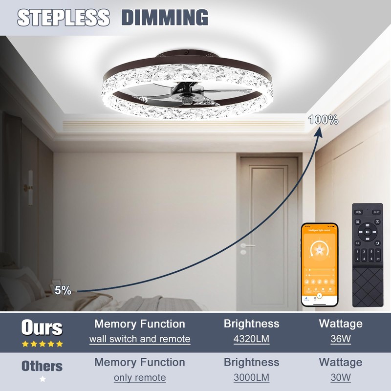 VOLISUN Modern Ceiling Fans with Lights and Remote, 19.7in Low