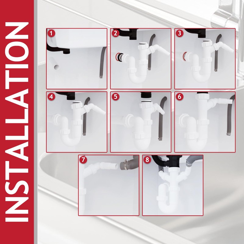 SPARES2GO 40mm Sink Trap Double Nozzle Washing Machine Dishwasher 75mm