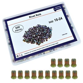 AireKouzia SAE 10-24 Rivet Nut Kit - 200Pcs RIV Nuts Carbon Steel Flat Head Rivnut Threaded Insert for Metal and Wood, Knurled Body Rivnuts Set