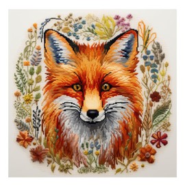 cukol cukol Fox 11ct Cross Stitch, 11 Count Counted Stamped Pre Printed Cross Stitch Embroidery Kits for Adults Beginners Starter Advanced Easy Animal Crossstitch Patterns Set Wall Decor 36x36 cm