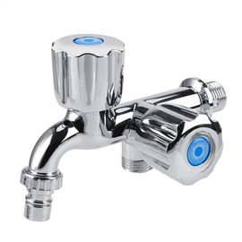 Water Tap Faucet Double Level Mixer Single Cooler Tap Double Spout G1/2 for Washing Machine Kitchen Sink Shower(Shutter handle)