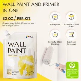 DWIL White Paint for Wall - 32 Oz, Primer Paint for Wall, Ceiling, Bathroom, Kitchen, Interior/Exterior - With Roller Kit, Low Odor & Easy to Use(White)