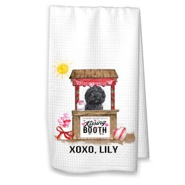 Studio 9Thirty3 Valentine Black Labradoodle Kissing Booth Kitchen Towel, Goldendoodle Gift, Housewarming Gift, Valentine's Day Gift for Mom or Girlfrined (White Towel, Black Doodle with Name)