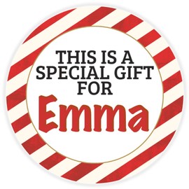 This is a Gift for Emma - Circle Sticker Decal 3 Inch - Candy Cane Merry Christmas Gift Tag Present Tree Holiday Custom Name Santa Claus