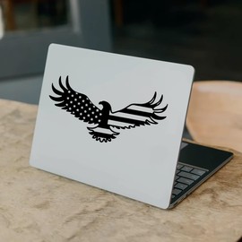 American Eagle Flying Flag Sticker Vinyl Decal Sticker for Windows, Car Sticker | Cars Trucks Vans Laptops, Bumper Sticker, Size 6'' (BLACK)