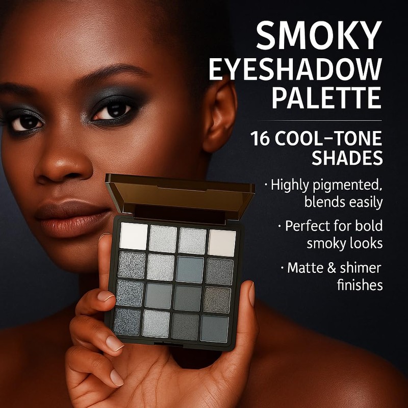 GOERTI Smoky Eyeshadow Palette, 16 Color Matte & Shimmer Glitter,