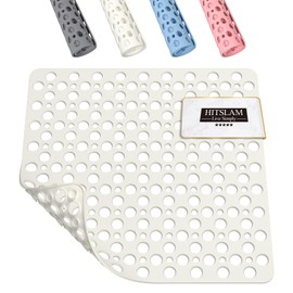HITSLAM Square Shower Mat Non Slip Anti Mould, 53 x 53 cm Rubber Bath Mat for Tub Anti Slip, Bathroom Anti Slip Shower Mat With Suction Cups and Drain Holes, Machine Washable, White