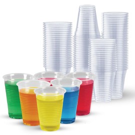 NCS35 100 Heavy Duty Reusable Plastic Disposable Clear Transparent 7oz Glasses/Cups – Ideal for Picnics, Travel, Parties, Birthdays, and Weddings