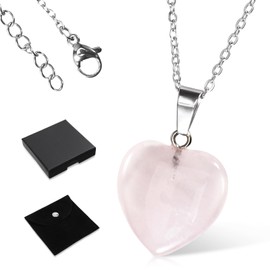 Love Heart Crystal Stone Pendant Necklace Natural Crystal Gemstone Necklace Heart Stone Necklace Rose Quartz Necklace Pink Necklace Women Crystal Necklace Healing Crystals Necklace for Men Women